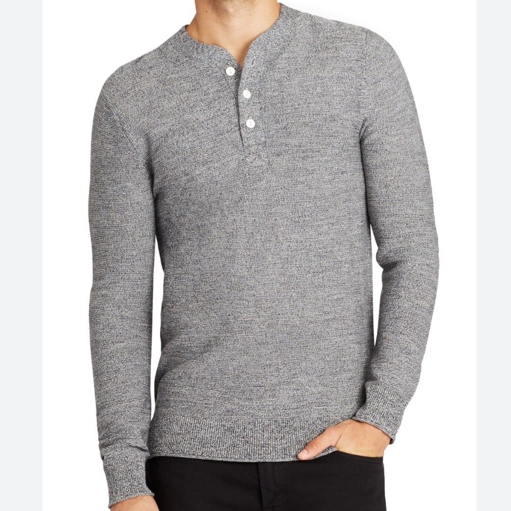 Bonobos Mens XXL Slim Grey Extrafine Merino Wool Henley Sweater Long Sleeve
